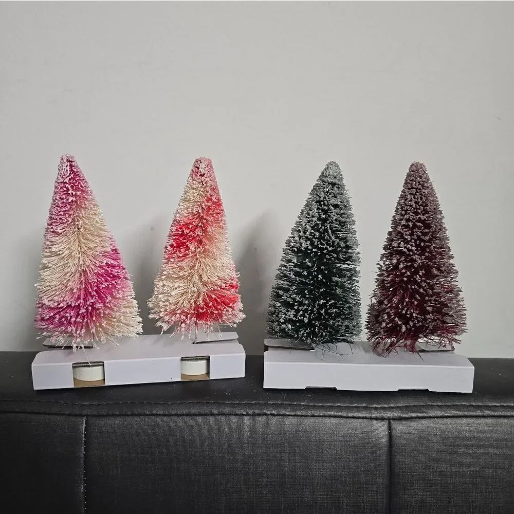 New lot of 4 Christmas Pink green red Bottle Brush Trees home decor, 6" Target